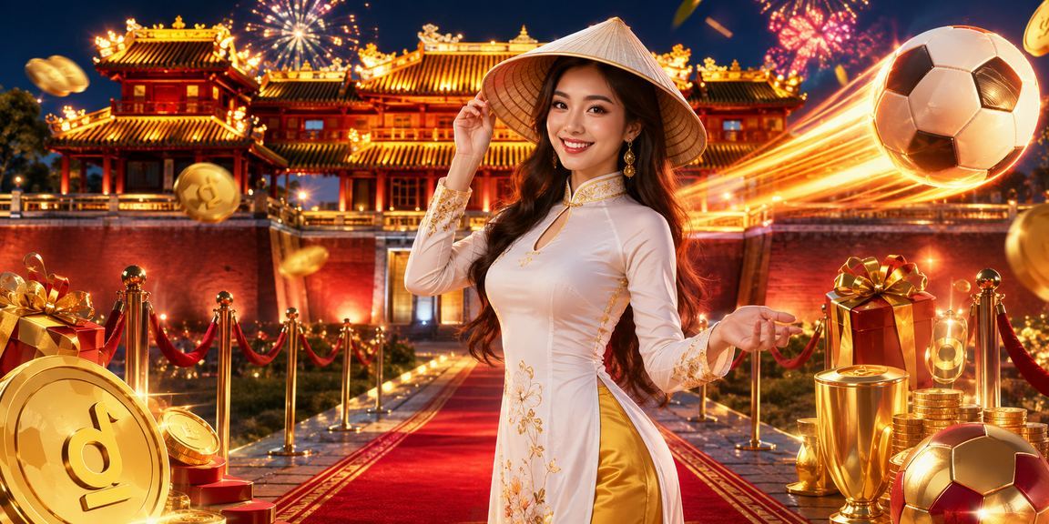 Khung cảnh Huế cổ kính với nón lá bên cạnh màn hình đặt cược trực tuyến