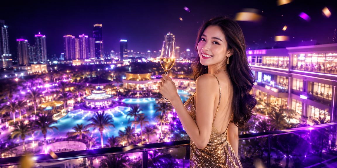 Không khí giải trí sôi động tại Mũi Né với ánh đèn neon casino về đêm